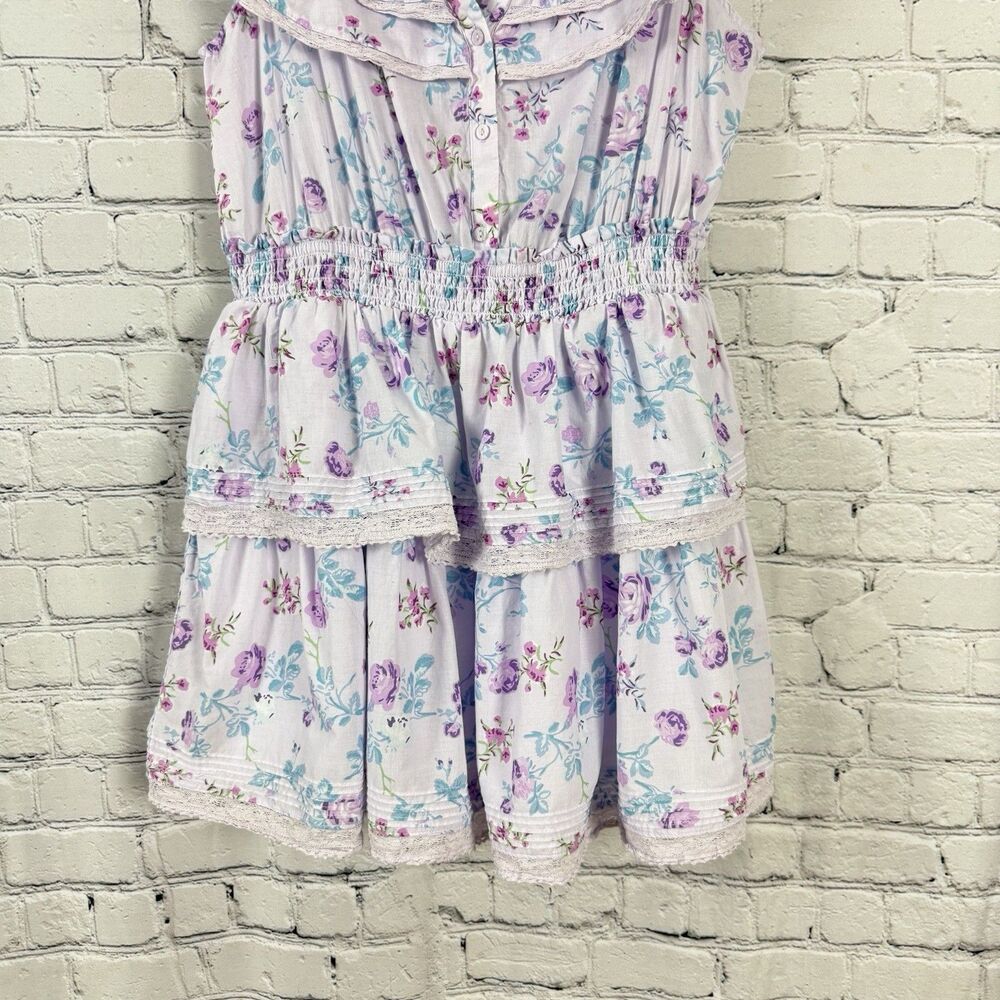LoveShackFancy Target Floral Ruffle Mini Dress Lavender Pink Coquette Women L - Picture 6 of 13